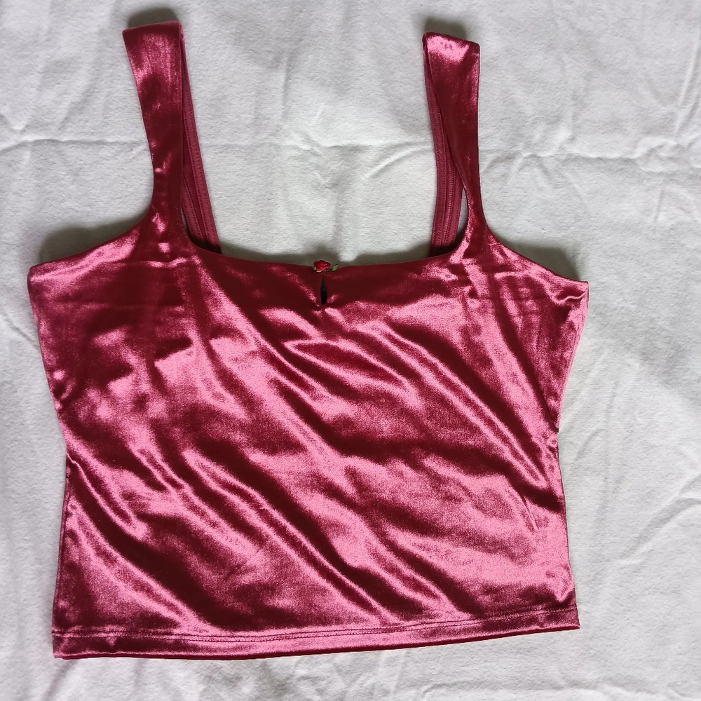 Fable Pink Romantic Velour Cropped Tank Top Square Neck Sz S coquette Whimsigoth